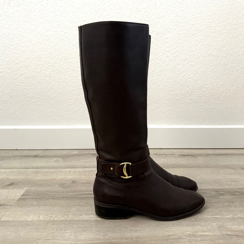 Ralph Lauren Dark Brown Leather Knee-High Heeled Boots - Picture 4 of 15